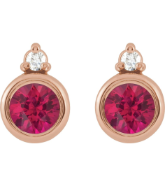 88546 Earring Set Natural Ruby Round 4 Mm 14K Rose Natural Diamond Pair Friction Backs Included Polished Natural Ruby And .03 Ctw Natural Diamond Earrings