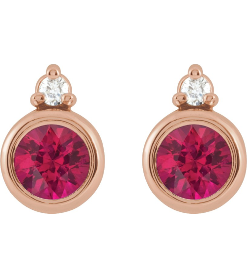 88546 Earring Set Natural Ruby Round 4 Mm 14K Rose Natural Diamond Pair Friction Backs Included Polished Natural Ruby And .03 Ctw Natural Diamond Earrings