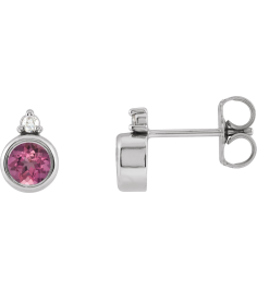 88546 Earring Set Natural Pink Tourmaline Round 4 Mm Sterling Silver Natural Diamond Pair Friction Backs Included Polished Natural Pink Tourmaline And .03 Ctw Natural Diamond Earrings