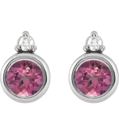 88546 Earring Set Natural Pink Tourmaline Round 4 Mm Sterling Silver Natural Diamond Pair Friction Backs Included Polished Natural Pink Tourmaline And .03 Ctw Natural Diamond Earrings