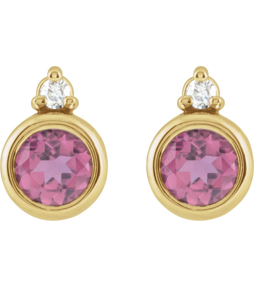 88546 Earring Set Natural Pink Tourmaline Round 4 Mm Sterling Silver Natural Diamond Pair Friction Backs Included Polished Natural Pink Tourmaline And .03 Ctw Natural Diamond Earrings
