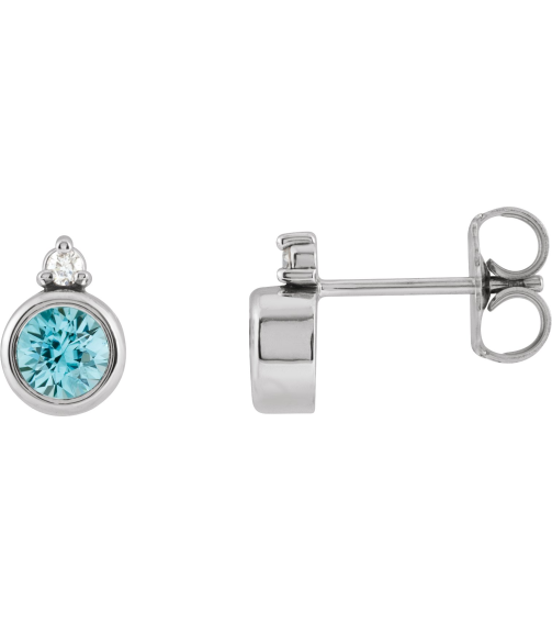 88546 Earring Set Natural Blue Zircon Round 4 Mm 14K White Natural Diamond Pair Friction Backs Included Polished Natural Zircon And .03 Ctw Natural Diamond Earrings
