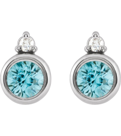 88546 Earring Set Natural Blue Zircon Round 4 Mm 14K White Natural Diamond Pair Friction Backs Included Polished Natural Zircon And .03 Ctw Natural Diamond Earrings