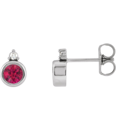 88546 Earring Set Natural Ruby Round 4 Mm Sterling Silver Natural Diamond Pair Friction Backs Included Polished Natural Ruby And .03 Ctw Natural Diamond Earrings
