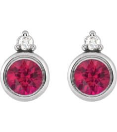 88546 Earring Set Natural Ruby Round 4 Mm Sterling Silver Natural Diamond Pair Friction Backs Included Polished Natural Ruby And .03 Ctw Natural Diamond Earrings