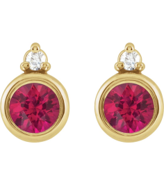 88546 Earring Set Lab-Grown Ruby Round 4 Mm 14K Yellow Natural Diamond Pair Friction Backs Included Polished Lab-Grown Ruby And .03 Ctw Natural Diamond Earrings