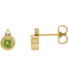 88546 Earring Set Natural Peridot Round 4 Mm 14K Yellow Natural Diamond Pair Friction Backs Included Polished Natural Peridot And .03 Ctw Natural Diamond Earrings