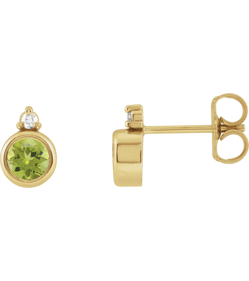 88546 Earring Set Natural Peridot Round 4 Mm 14K Yellow Natural Diamond Pair Friction Backs Included Polished Natural Peridot And .03 Ctw Natural Diamond Earrings