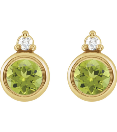 88546 Earring Set Natural Peridot Round 4 Mm 14K Yellow Natural Diamond Pair Friction Backs Included Polished Natural Peridot And .03 Ctw Natural Diamond Earrings
