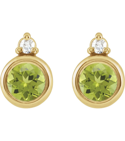 88546 Earring Set Natural Peridot Round 4 Mm 14K Yellow Natural Diamond Pair Friction Backs Included Polished Natural Peridot And .03 Ctw Natural Diamond Earrings