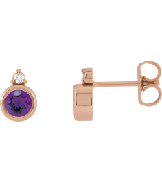 88546 Earring Set Natural Amethyst Round 4 Mm 14K Rose Natural Diamond Pair Friction Backs Included Polished Natural Amethyst And .03 Ctw Natural Diamond Earrings