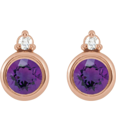 88546 Earring Set Natural Amethyst Round 4 Mm 14K Rose Natural Diamond Pair Friction Backs Included Polished Natural Amethyst And .03 Ctw Natural Diamond Earrings