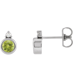 88546 Earring Set Natural Peridot Round 4 Mm 14K White Natural Diamond Pair Friction Backs Included Polished Natural Peridot And .03 Ctw Natural Diamond Earrings