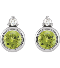 88546 Earring Set Natural Peridot Round 4 Mm 14K White Natural Diamond Pair Friction Backs Included Polished Natural Peridot And .03 Ctw Natural Diamond Earrings