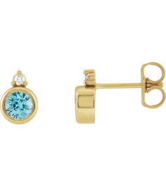 88546 Earring Set Natural Blue Zircon Round 4 Mm 14K Yellow Natural Diamond Pair Friction Backs Included Polished Natural Zircon And .03 Ctw Natural Diamond Earrings