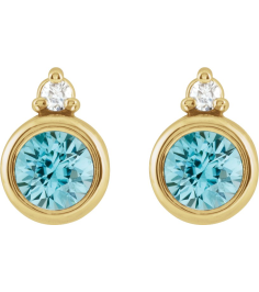 88546 Earring Set Natural Blue Zircon Round 4 Mm 14K Yellow Natural Diamond Pair Friction Backs Included Polished Natural Zircon And .03 Ctw Natural Diamond Earrings