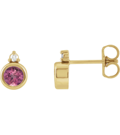 88546 Earring Set Natural Pink Tourmaline Round 4 Mm 14K Yellow Natural Diamond Pair Friction Backs Included Polished Natural Pink Tourmaline And .03 Ctw Natural Diamond Earrings