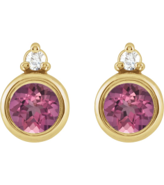 88546 Earring Set Natural Pink Tourmaline Round 4 Mm 14K Yellow Natural Diamond Pair Friction Backs Included Polished Natural Pink Tourmaline And .03 Ctw Natural Diamond Earrings