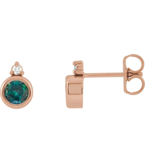 88546 Earring Set Lab-Grown Alexandrite Round 4 Mm 14K Rose Natural Diamond Pair Friction Backs Included Polished Lab-Grown Alexandrite And .03 Ctw Natural Diamond Earrings