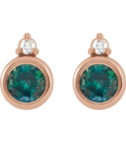88546 Earring Set Lab-Grown Alexandrite Round 4 Mm 14K Rose Natural Diamond Pair Friction Backs Included Polished Lab-Grown Alexandrite And .03 Ctw Natural Diamond Earrings
