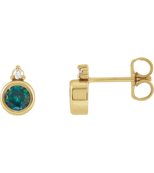 88546 Earring Set Lab-Grown Alexandrite Round 4 Mm 14K Yellow Natural Diamond Pair Friction Backs Included Polished Lab-Grown Alexandrite And .03 Ctw Natural Diamond Earrings