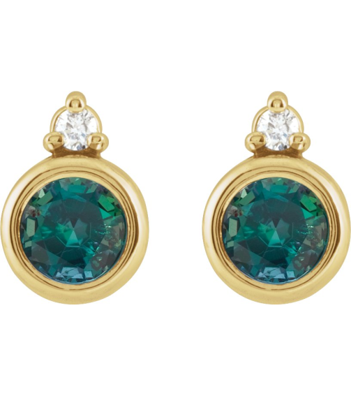 88546 Earring Set Lab-Grown Alexandrite Round 4 Mm 14K Yellow Natural Diamond Pair Friction Backs Included Polished Lab-Grown Alexandrite And .03 Ctw Natural Diamond Earrings