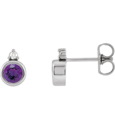 88546 Earring Set Natural Amethyst Round 4 Mm Sterling Silver Natural Diamond Pair Friction Backs Included Polished Natural Amethyst And .03 Ctw Natural Diamond Earrings