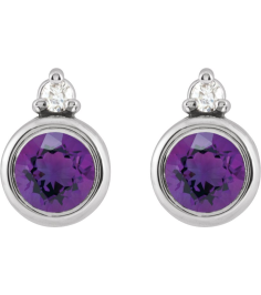 88546 Earring Set Natural Amethyst Round 4 Mm Sterling Silver Natural Diamond Pair Friction Backs Included Polished Natural Amethyst And .03 Ctw Natural Diamond Earrings