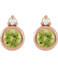 88546 Earring Set Natural Peridot Round 4 Mm 14K Rose Natural Diamond Pair Friction Backs Included Polished Natural Peridot And .03 Ctw Natural Diamond Earrings
