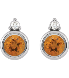 88546 Earring Set Natural Citrine Round 4 Mm Sterling Silver Natural Diamond Pair Friction Backs Included Polished Natural Citrine And .03 Ctw Natural Diamond Earrings