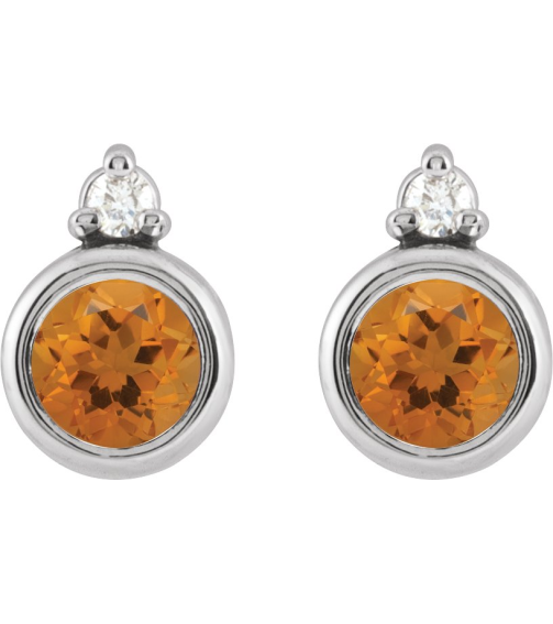 88546 Earring Set Natural Citrine Round 4 Mm Sterling Silver Natural Diamond Pair Friction Backs Included Polished Natural Citrine And .03 Ctw Natural Diamond Earrings