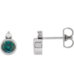 88546 Earring Set Lab-Grown Alexandrite Round 4 Mm Sterling Silver Natural Diamond Pair Friction Backs Included Polished Lab-Grown Alexandrite And .03 Ctw Natural Diamond Earrings