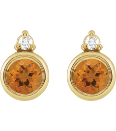 88546 Earring Set Natural Citrine Round 4 Mm 14K Yellow Natural Diamond Pair Friction Backs Included Polished Natural Citrine And .03 Ctw Natural Diamond Earrings