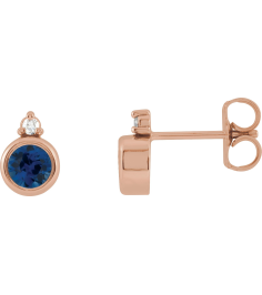 88546 Earring Set Lab-Grown Blue Sapphire Round 4 Mm 14K Rose Natural Diamond Pair Friction Backs Included Polished Lab-Grown Blue Sapphire And .03 Ctw Natural Diamond Earrings