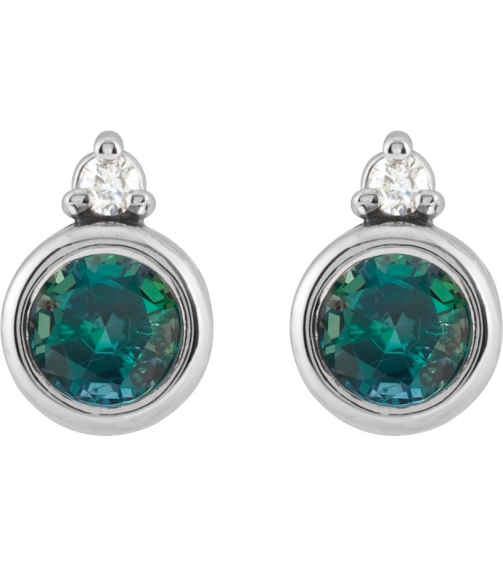 88546 Earring Set Lab-Grown Alexandrite Round 4 Mm Platinum Natural Diamond Pair Friction Backs Included Polished Lab-Grown Alexandrite And .03 Ctw Natural Diamond Earrings