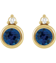 88546 Earring Set Lab-Grown Blue Sapphire Round 4 Mm 14K Yellow Natural Diamond Pair Friction Backs Included Polished Lab-Grown Blue Sapphire And .03 Ctw Natural Diamond Earrings
