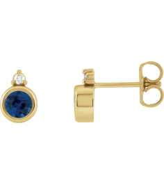 88546 Earring Set Natural Blue Sapphire Round 4 Mm 14K Yellow Natural Diamond Pair Friction Backs Included Polished Natural Blue Sapphire And .03 Ctw Natural Diamond Earrings