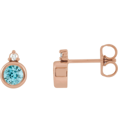 88546 Earring Set Natural Blue Zircon Round 4 Mm 14K Rose Natural Diamond Pair Friction Backs Included Polished Natural Zircon And .03 Ctw Natural Diamond Earrings