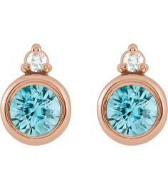 88546 Earring Set Natural Blue Zircon Round 4 Mm 14K Rose Natural Diamond Pair Friction Backs Included Polished Natural Zircon And .03 Ctw Natural Diamond Earrings