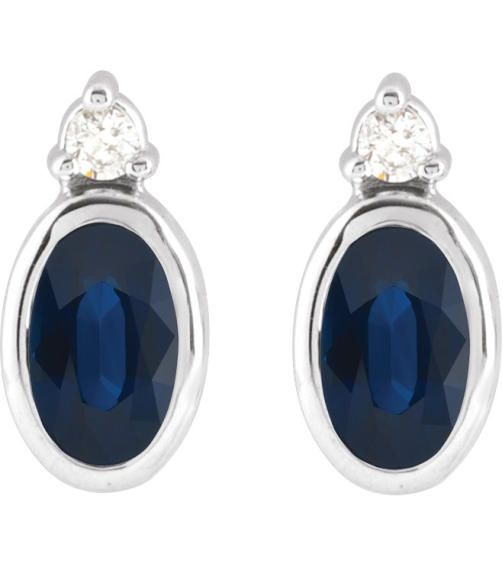 88546 Earring Set Natural Blue Sapphire Oval 5 X 3 Mm 14K White Natural Diamond Pair Friction Backs Included Polished Natural Blue Sapphire And .03 Ctw Natural Diamond Earrings