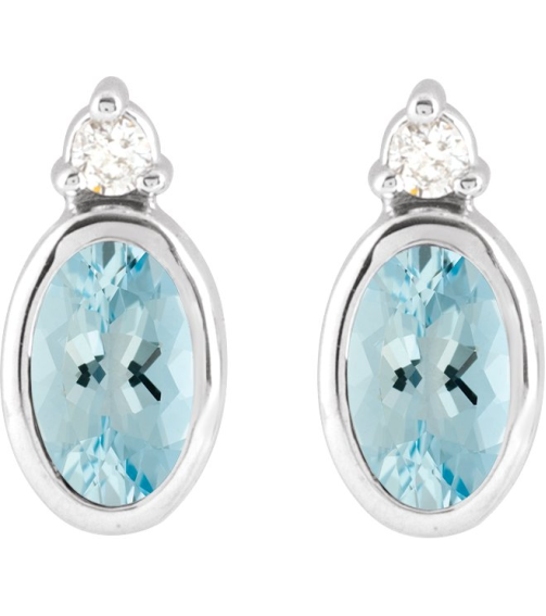 88546 Earring Set Natural Aquamarine Oval 5 X 3 Mm 14K White Natural Diamond Pair Friction Backs Included Polished Natural Aquamarine And .03 Ctw Natural Diamond Earrings