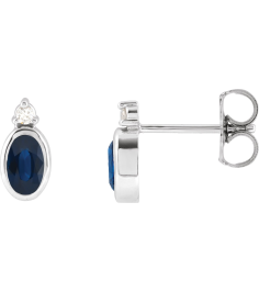 88546 Earring Set Lab-Grown Blue Sapphire Oval 5 X 3 Mm 14K White Natural Diamond Pair Friction Backs Included Polished Lab-Grown Blue Sapphire And .03 Ctw Natural Diamond Earrings