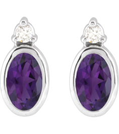 88546 Earring Set Natural Amethyst Oval 5 X 3 Mm 14K White Natural Diamond Pair Friction Backs Included Polished Natural Amethyst And .03 Ctw Natural Diamond Earrings