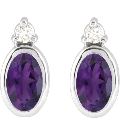 88546 Earring Set Natural Amethyst Oval 5 X 3 Mm 14K White Natural Diamond Pair Friction Backs Included Polished Natural Amethyst And .03 Ctw Natural Diamond Earrings