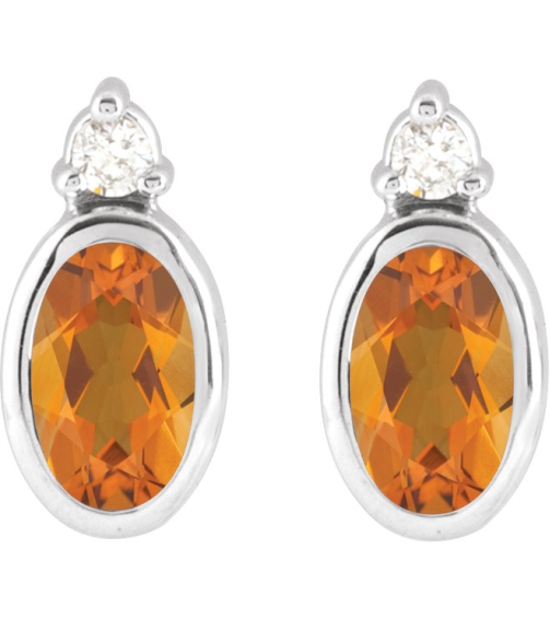 88546 Earring Set Natural Citrine Oval 5 X 3 Mm 14K White Natural Diamond Pair Friction Backs Included Polished Natural Citrine And .03 Ctw Natural Diamond Earrings