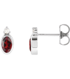 88546 Earring Set Natural Mozambique Garnet Oval 5 X 3 Mm 14K White Natural Diamond Pair Friction Backs Included Polished Natural Mozambique Garnet And .03 Ctw Natural Diamond Earrings