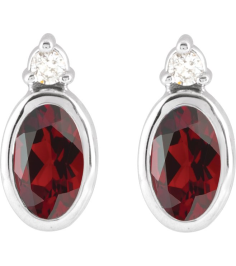 88546 Earring Set Natural Mozambique Garnet Oval 5 X 3 Mm 14K White Natural Diamond Pair Friction Backs Included Polished Natural Mozambique Garnet And .03 Ctw Natural Diamond Earrings