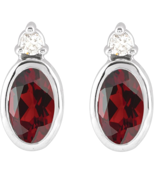 88546 Earring Set Natural Mozambique Garnet Oval 5 X 3 Mm 14K White Natural Diamond Pair Friction Backs Included Polished Natural Mozambique Garnet And .03 Ctw Natural Diamond Earrings