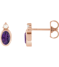 88546 Earring Set Natural Amethyst Oval 5 X 3 Mm 14K Rose Natural Diamond Pair Friction Backs Included Polished Natural Amethyst And .03 Ctw Natural Diamond Earrings