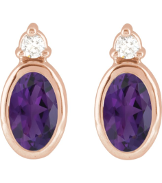 88546 Earring Set Natural Amethyst Oval 5 X 3 Mm 14K Rose Natural Diamond Pair Friction Backs Included Polished Natural Amethyst And .03 Ctw Natural Diamond Earrings
